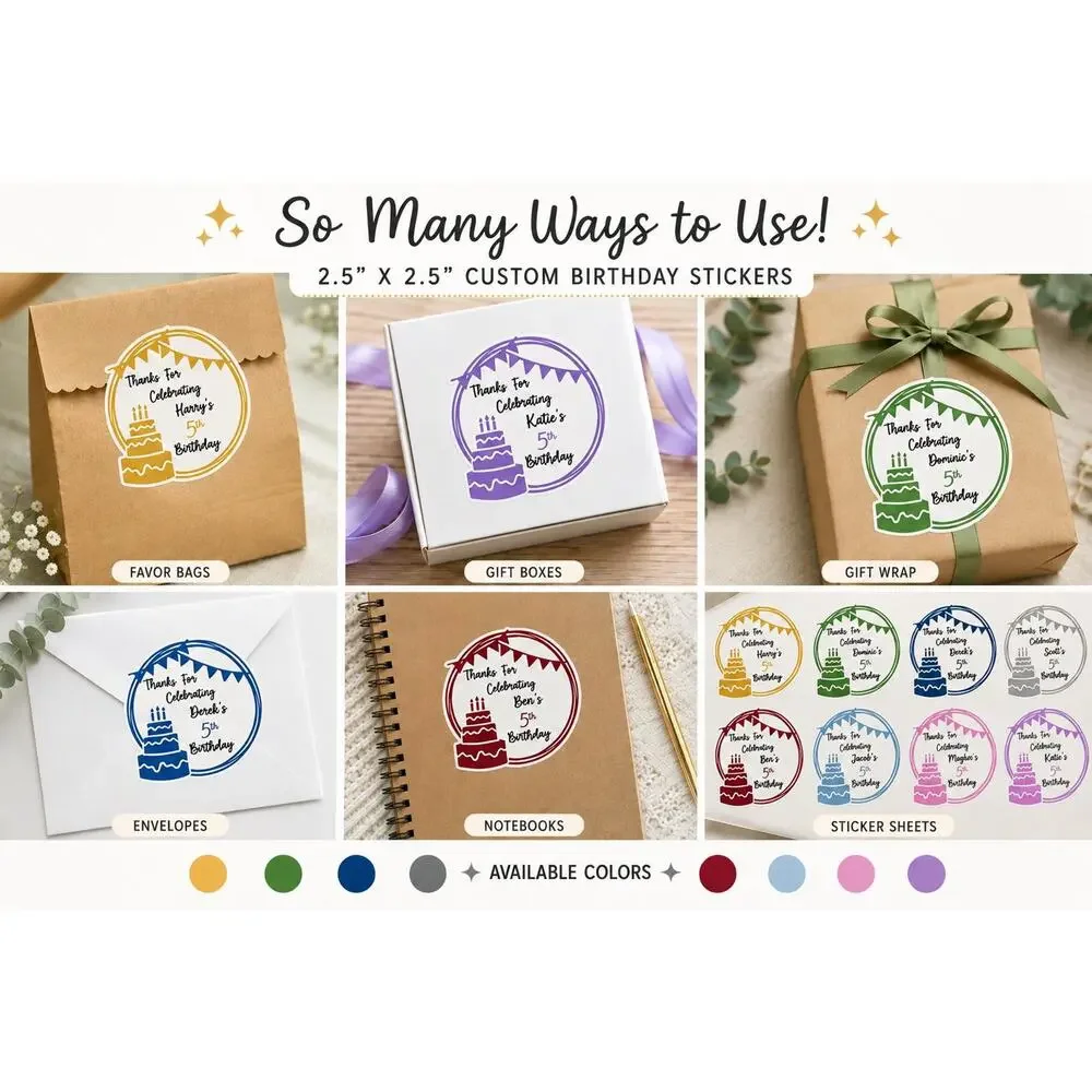 Custom Birthday Thank You Bags with Stickers: Personalized Favor Labels